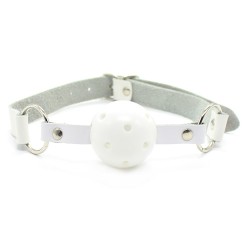 pin buckle breathable o ring white strap ball gag