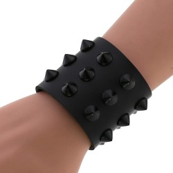 three row leather studded wide bracelet